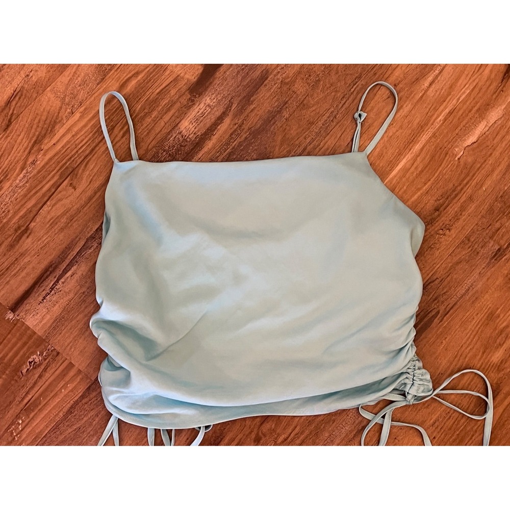 EUC She + Sky Aqua Tank Top Blouse Size Small S Ruched Sides